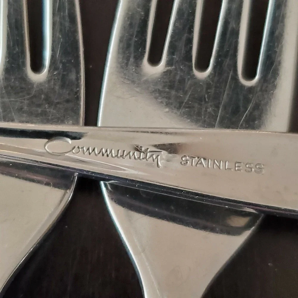 4 Salad Forks Oneida Community‎ Woodmere Textured Wheat Leaf Stainless MCM